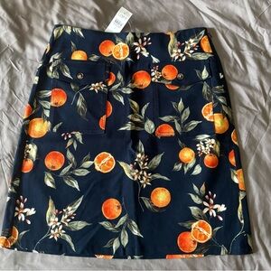 LOFT Fruit Print Pocket Skirt NWT Size 2 Orange Floral Navy Summer Cotton